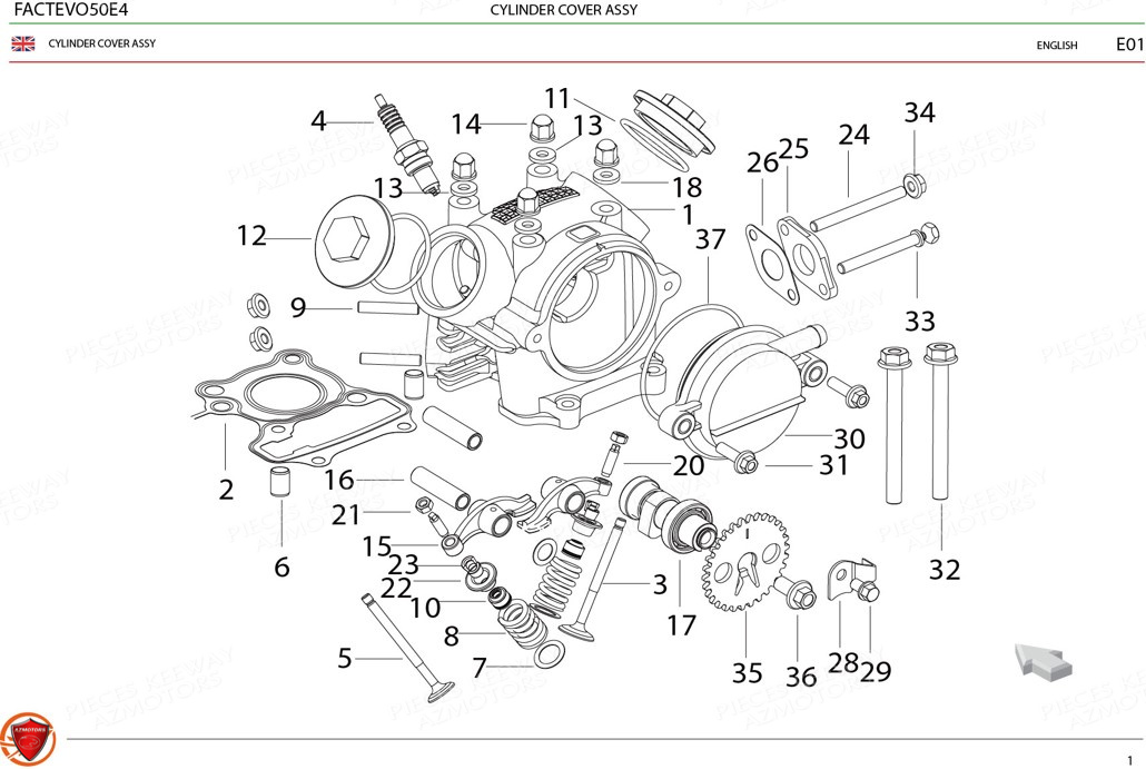 Culasse Soupapes KEEWAY Pieces KEEWAY Origine FACT EVO 50 E4
