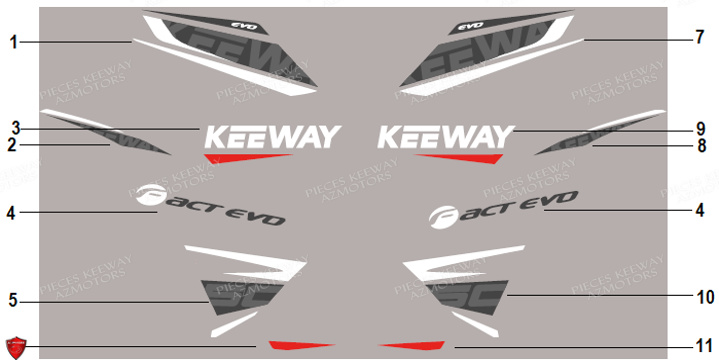 Stickers V2 KEEWAY Pieces KEEWAY Origine FACT EVO 50 E4 2014-2017
