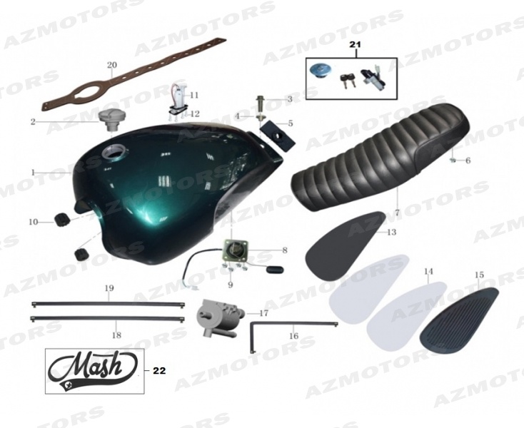 Reservoir Selle Kit Serrure MASH Pieces MASH FAMILY SIDE 400cc (2019 - 2020)
