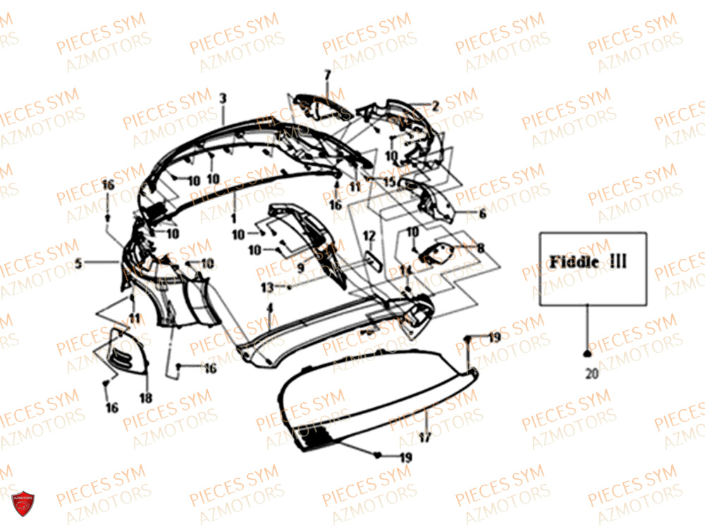 Carrosserie Lateral SYM Pièces FIDDLE III 50 - XA05W5-EU (2018-2020)