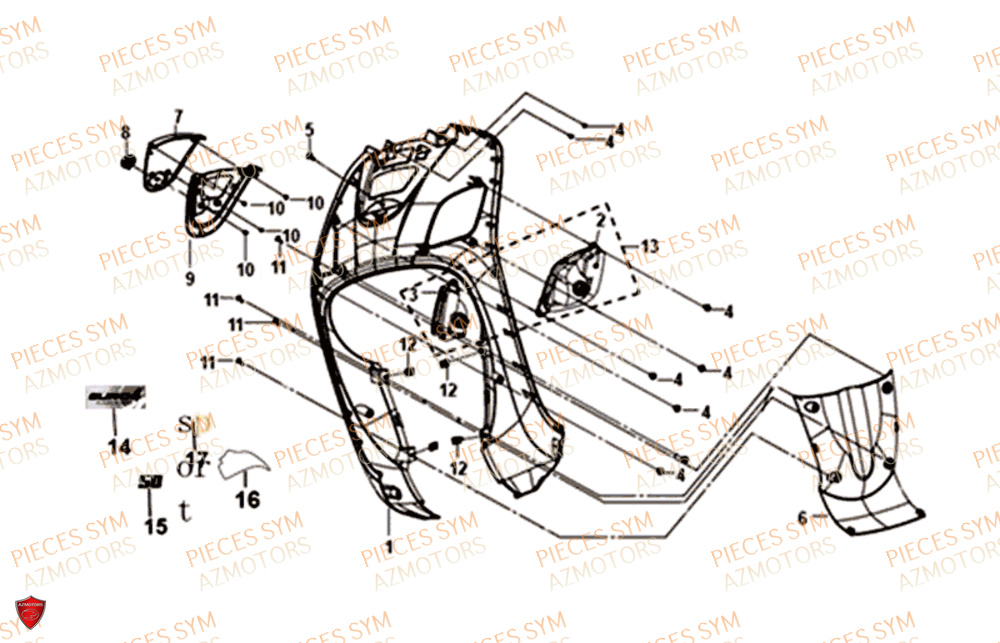 Tablier Avant SYM Pièces FIDDLE III 50 - XA05W5-EU (2018-2020)