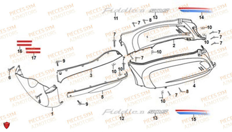 Carenage Lateral SYM Pièces FIDDLE II 50 - AF05W4-EU (2018-2020)