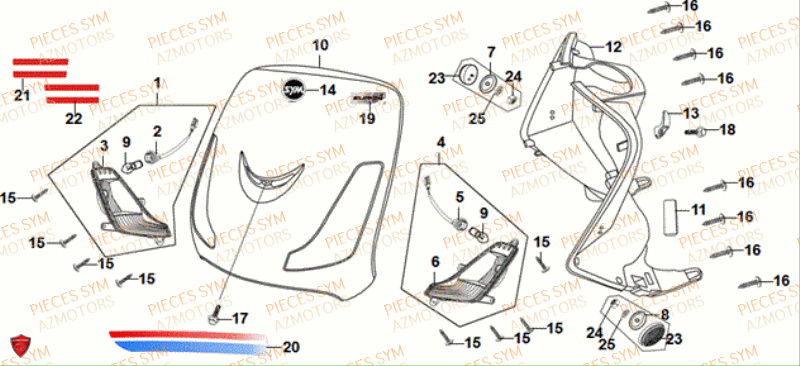 Face Avant SYM Pièces FIDDLE II 50 - AF05W4-EU (2018-2020)