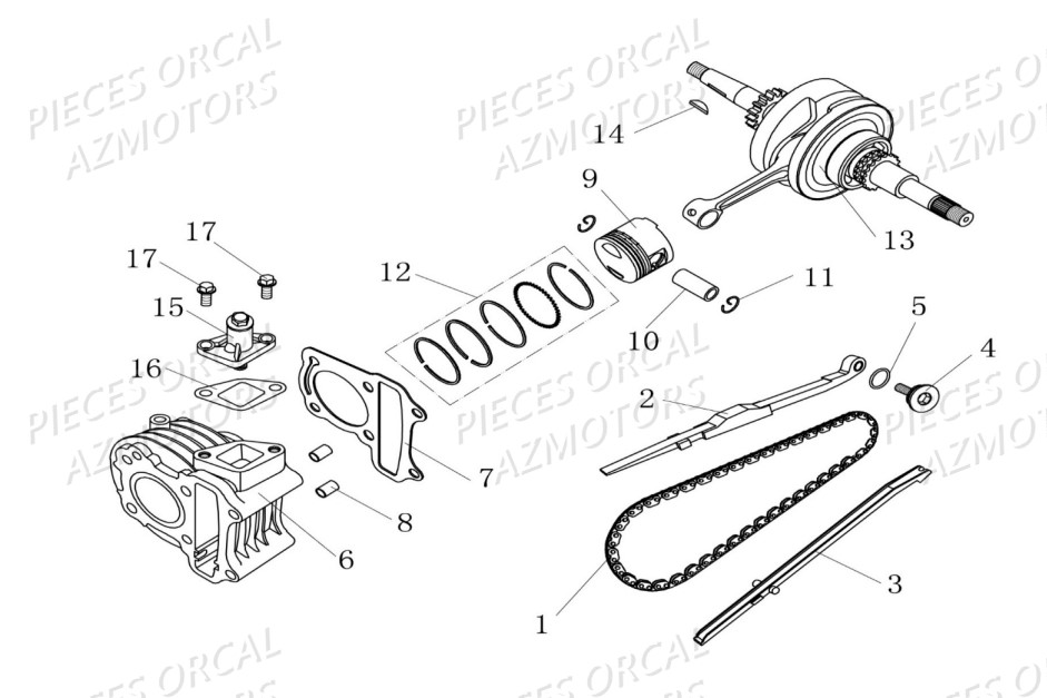 Piston Vilebrequin Distribution ORCAL Pièces Orcal FIREFOX 50cc 4T EURO 4