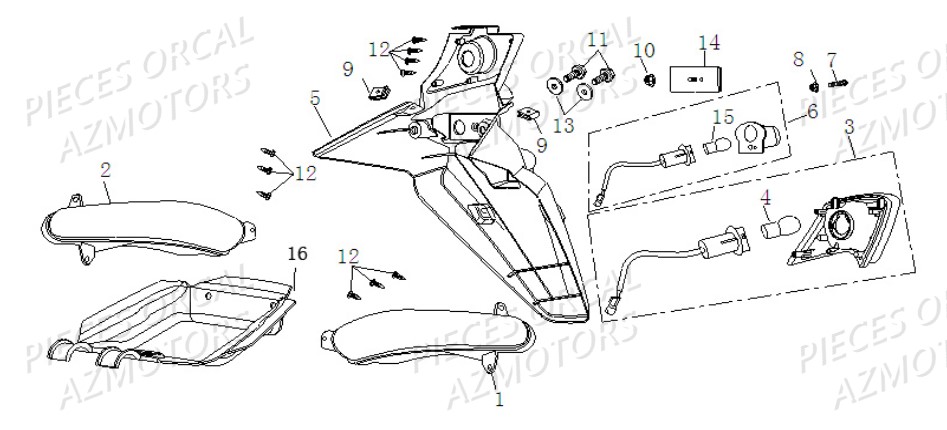 SUPPORT DE PLAQUE CLIGNOTANTS AR pièces ORCAL neuves Pièces Orcal FIREFOX  50cc 4T EURO 4 pièces détachées constructeur AZMOTORS ✓ repare a neuf au  meilleur prix