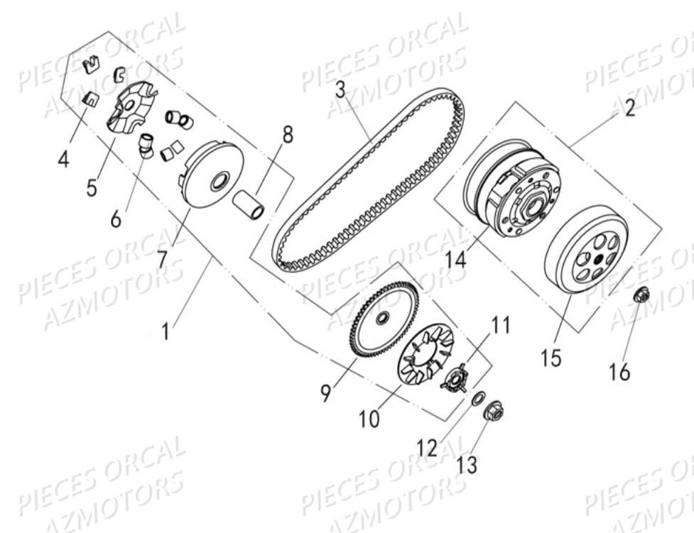 Variateur Courroie ORCAL Pièces Orcal FIREFOX 50cc 4T EURO 4