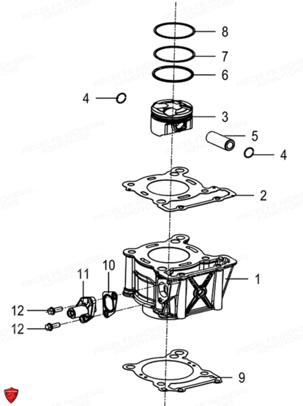 Cylindre Piston FB MONDIAL Pieces FLAT TRACK 125 ABS EU5 Mondial Origine