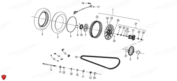 ROUE_ARRIERE FB MONDIAL Pieces FLAT TRACK 125 ABS EU5 Mondial Origine