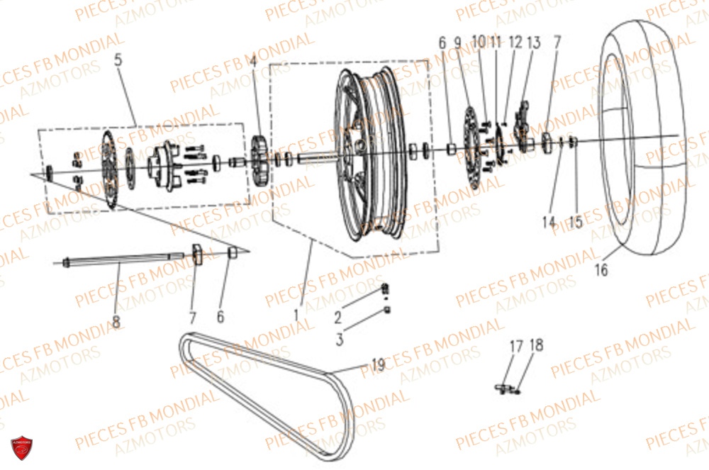 Roue Arriere FB MONDIAL Pieces FLEX 300 ABS M4
