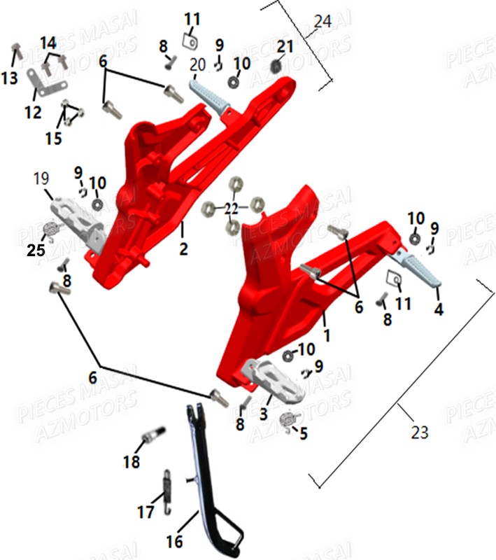 CALE PIED pièces MASAI neuves Pièces Moto FURIOUS 125 E4 pièces détachées  constructeur AZMOTORS ✓ repare a neuf au meilleur prix