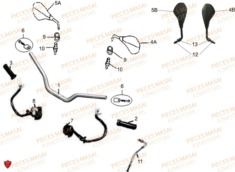 Guidon Commodo Retroviseurs MASAI Pièces Moto FURIOUS 125 E4