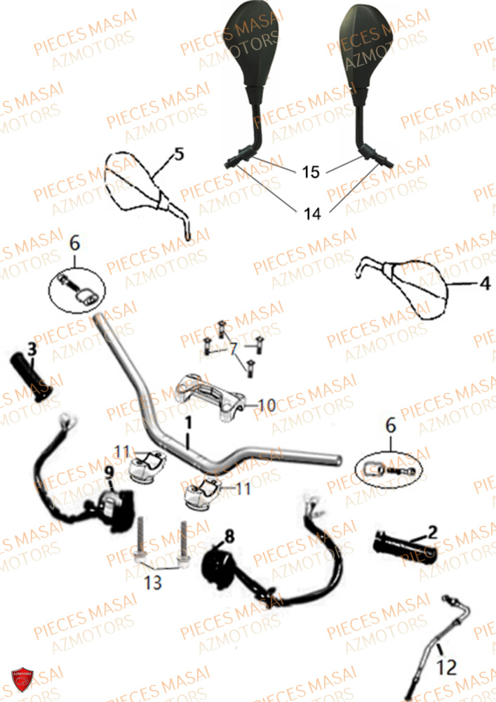 Guidon Commodo Retroviseurs MASAI Pièces Moto FURIOUS 125 RACING