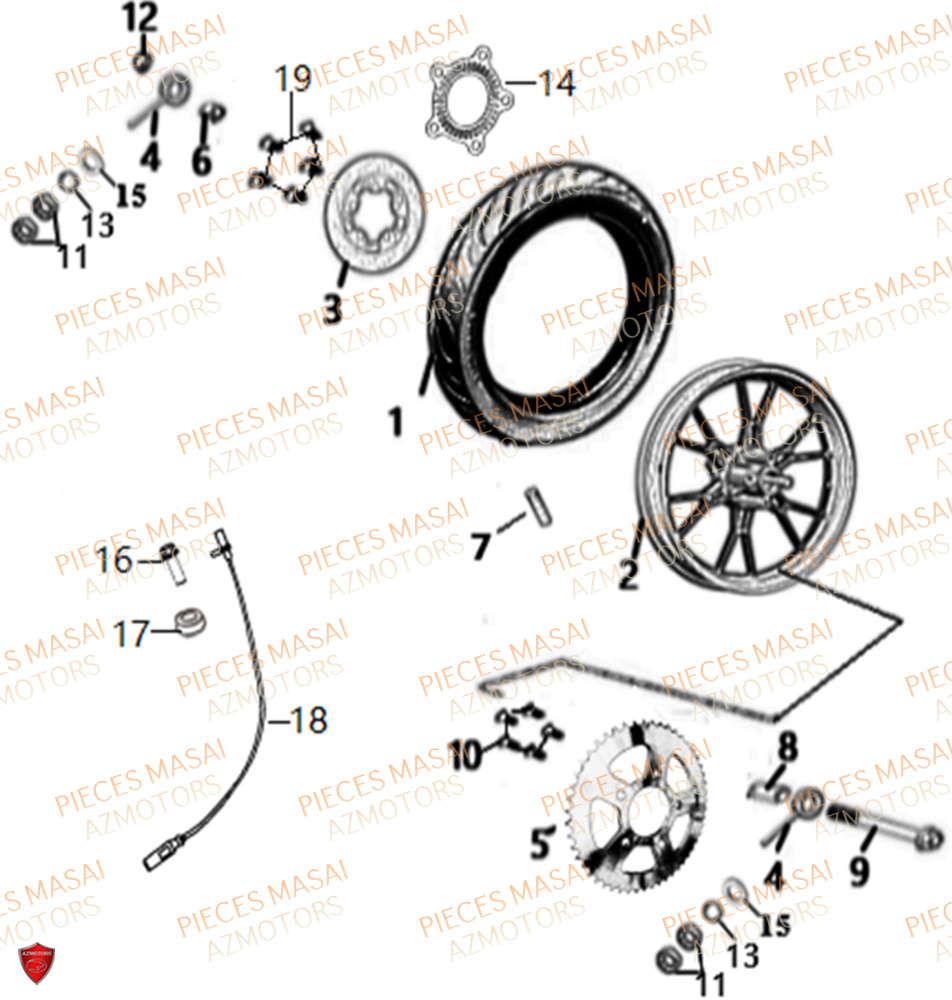 Roue Arriere MASAI Pièces Moto FURIOUS 125 RACING