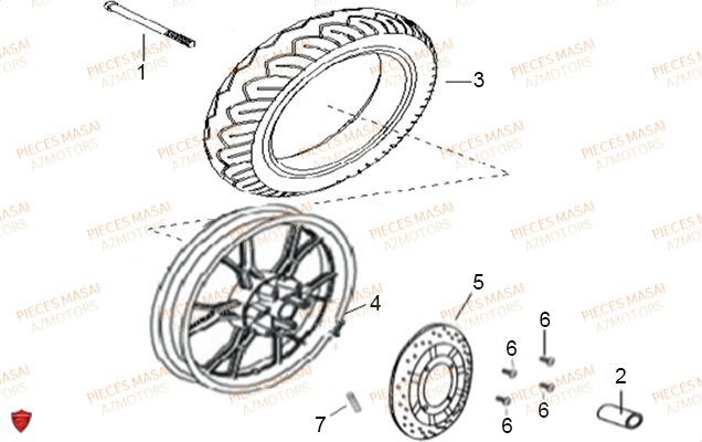 Roue Avant MASAI Pièces Moto FURIOUS 50cc