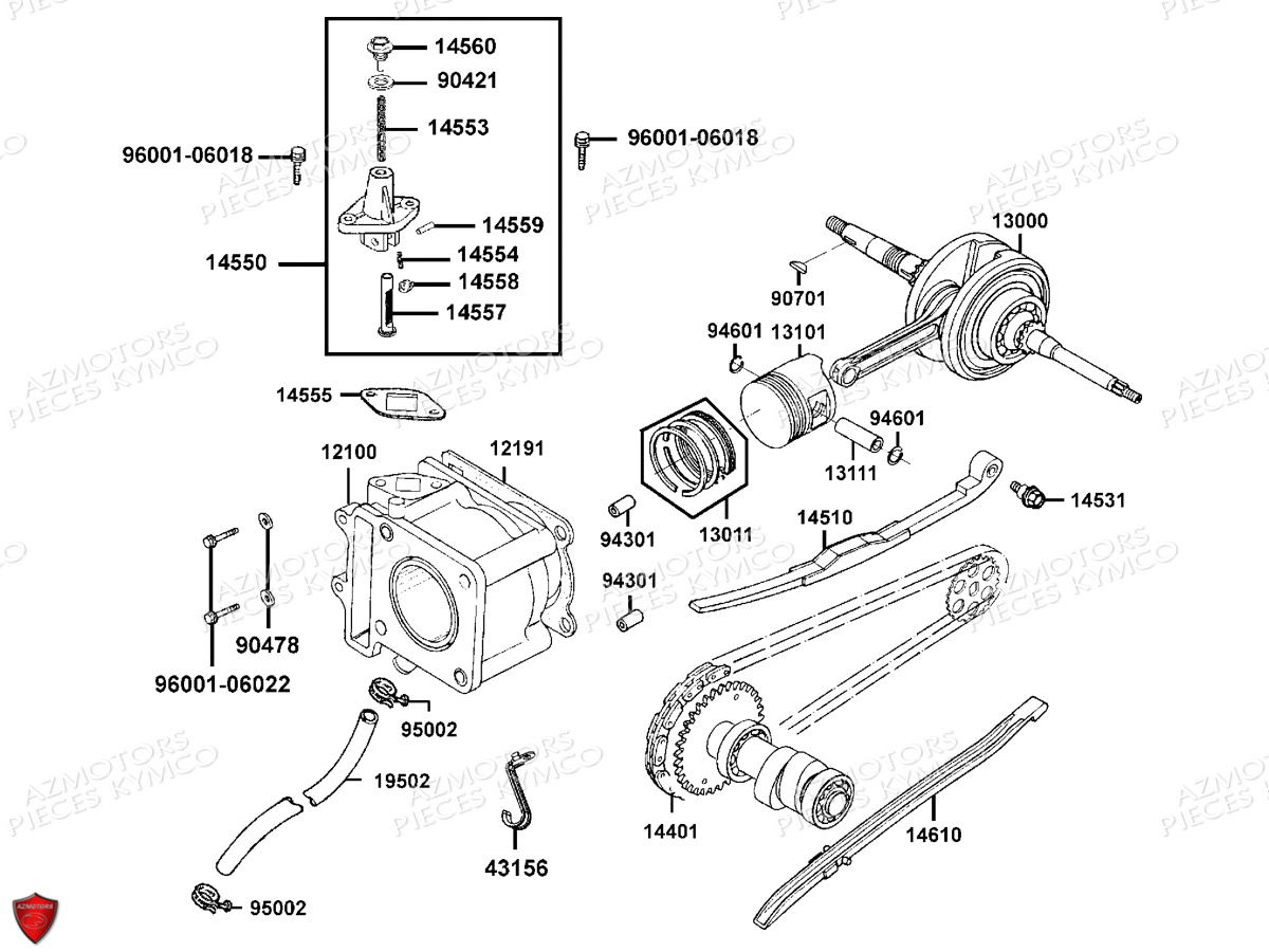 Cylindre Piston KYMCO Pièces G-DINK 125I 4T EURO3 (SP25AA)