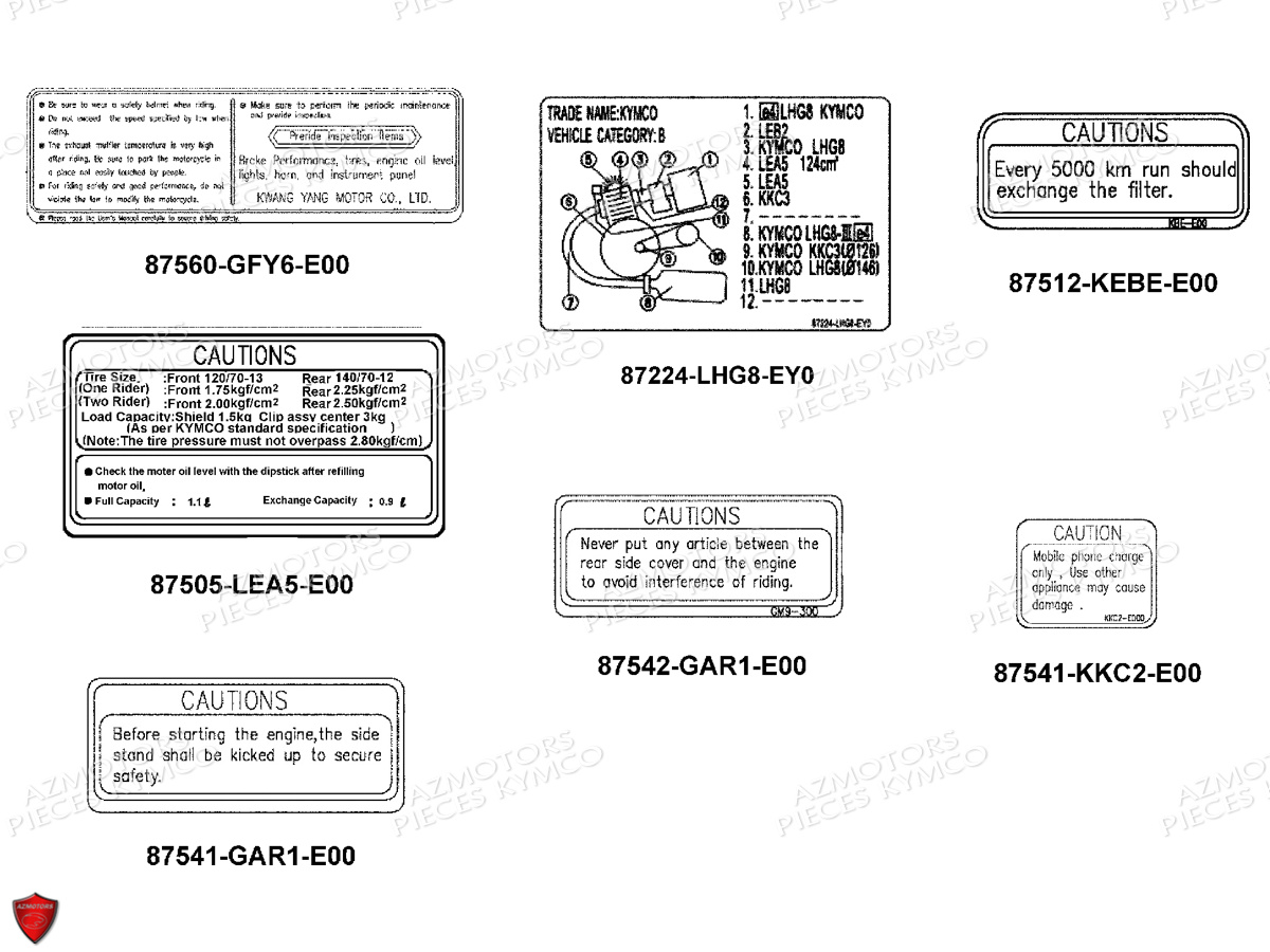 Label De Securite KYMCO Pièces G-DINK 125I 4T EURO3 (SP25AA)