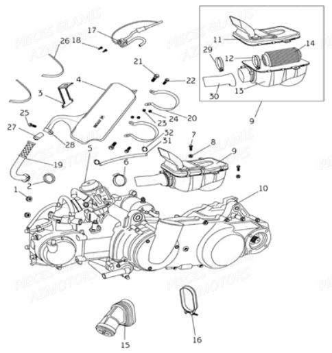 ECHAPPEMENT FILTRE A AIR CARBURATEUR pour G300