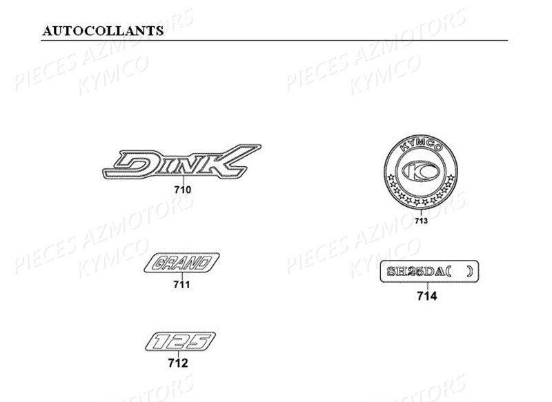 Autocollants KYMCO Pièces GRAND DINK 125 4T EURO I (SH25DA)