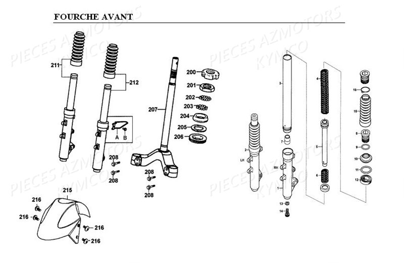 Fourche Avant KYMCO Pièces GRAND DINK 125 4T EURO I (SH25DA)