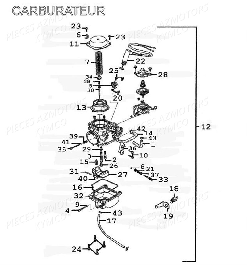 Carburateur KYMCO Pièces GRAND DINK 125 4T EURO II (SH25DB) 