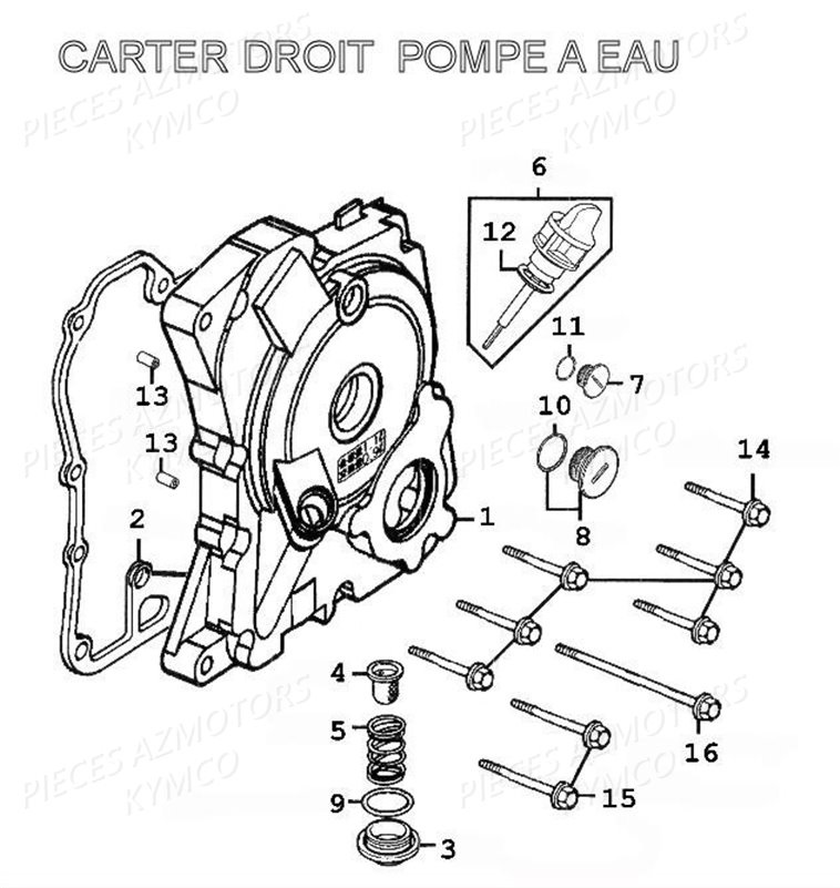 CARTER_DROIT-POMPE_A_EAU KYMCO Pièces Scooter Kymco GRAND DINK 125 4T EURO II 