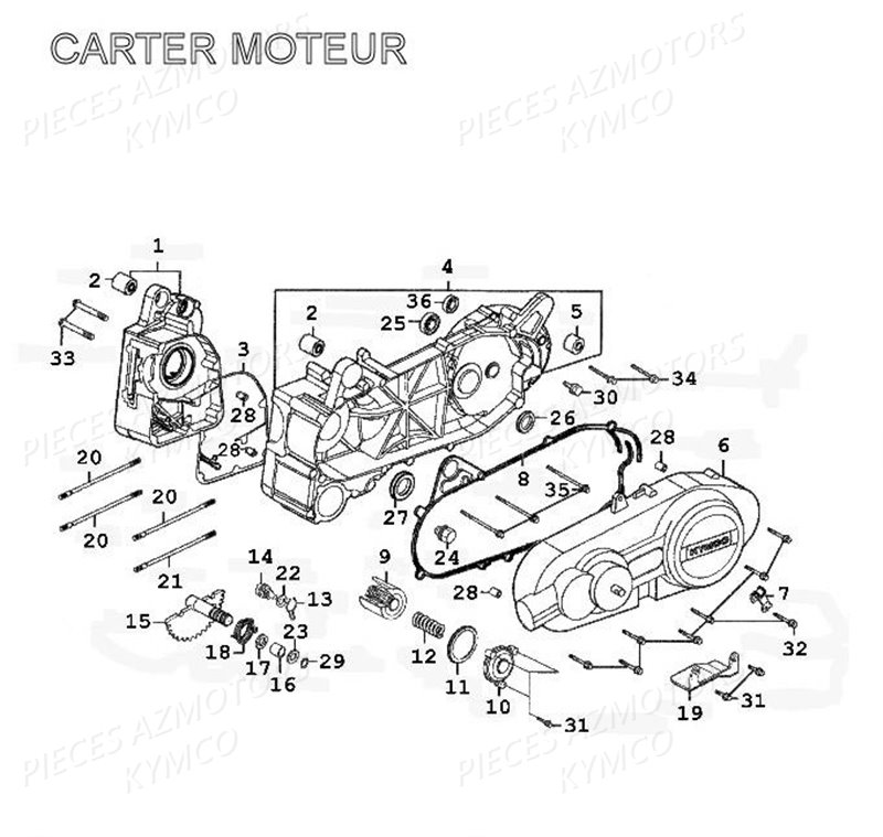 CARTER_MOTEUR KYMCO Pièces Scooter Kymco GRAND DINK 125 4T EURO II 