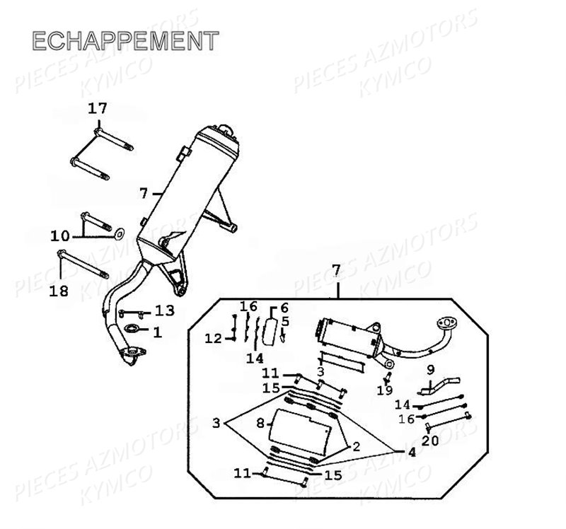 Echappement KYMCO Pièces GRAND DINK 125 4T EURO II (SH25DB) 