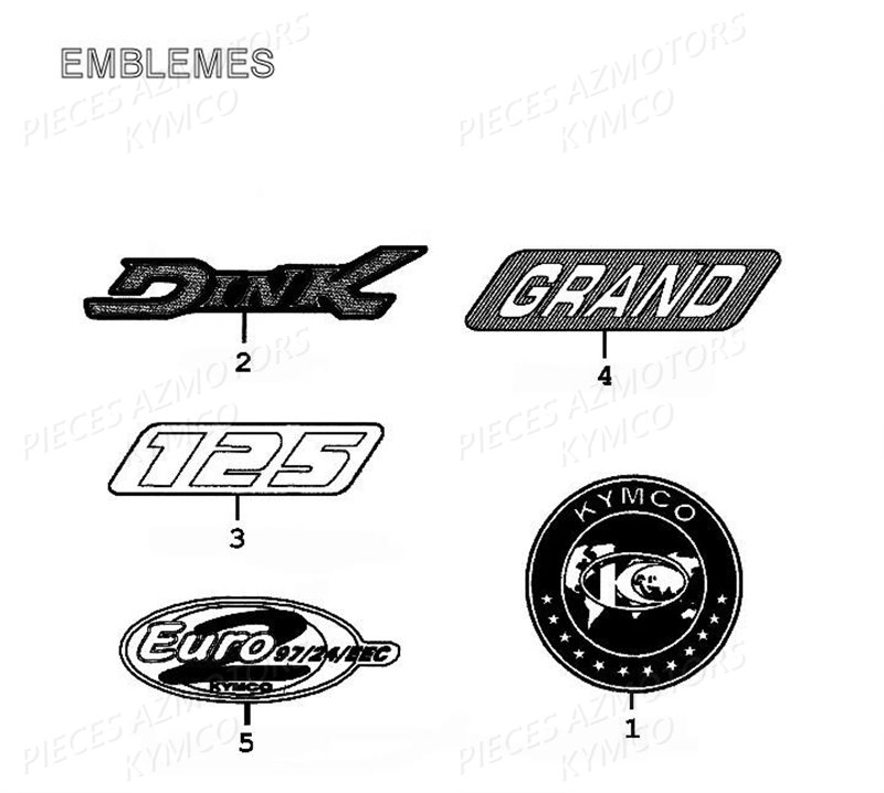 Emblemes KYMCO Pièces GRAND DINK 125 4T EURO II (SH25DB) 