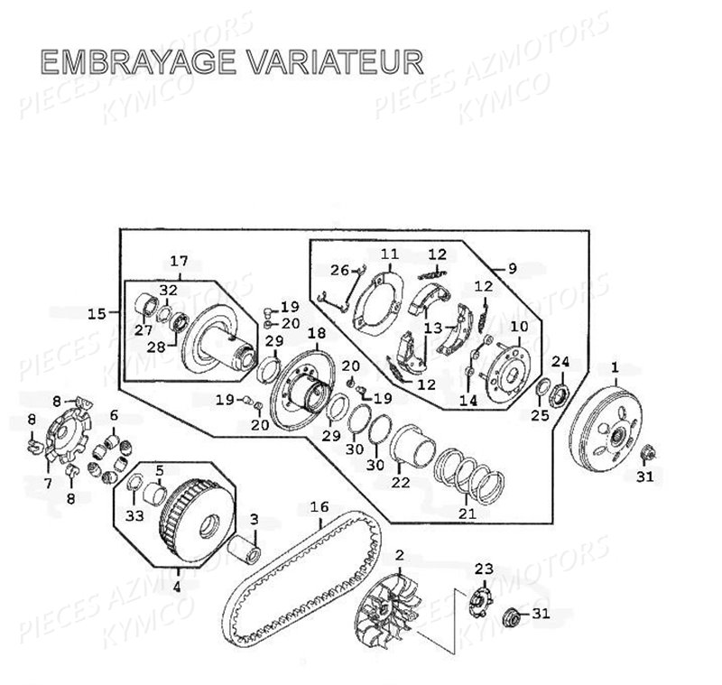 Embrayage Variateur KYMCO Pièces GRAND DINK 125 4T EURO II (SH25DB) 