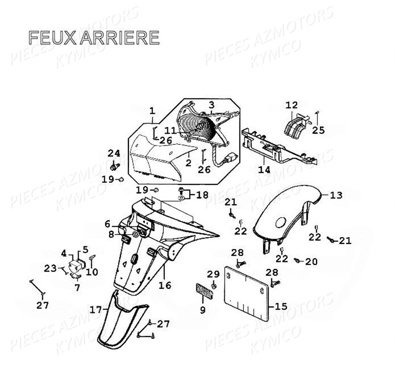 Feux Arriere KYMCO Pièces GRAND DINK 125 4T EURO II (SH25DB) 