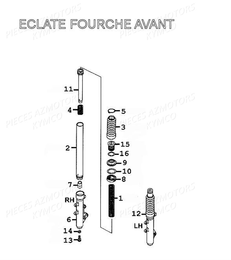 FOURCHE-DETAIL KYMCO Pièces Scooter Kymco GRAND DINK 125 4T EURO II 