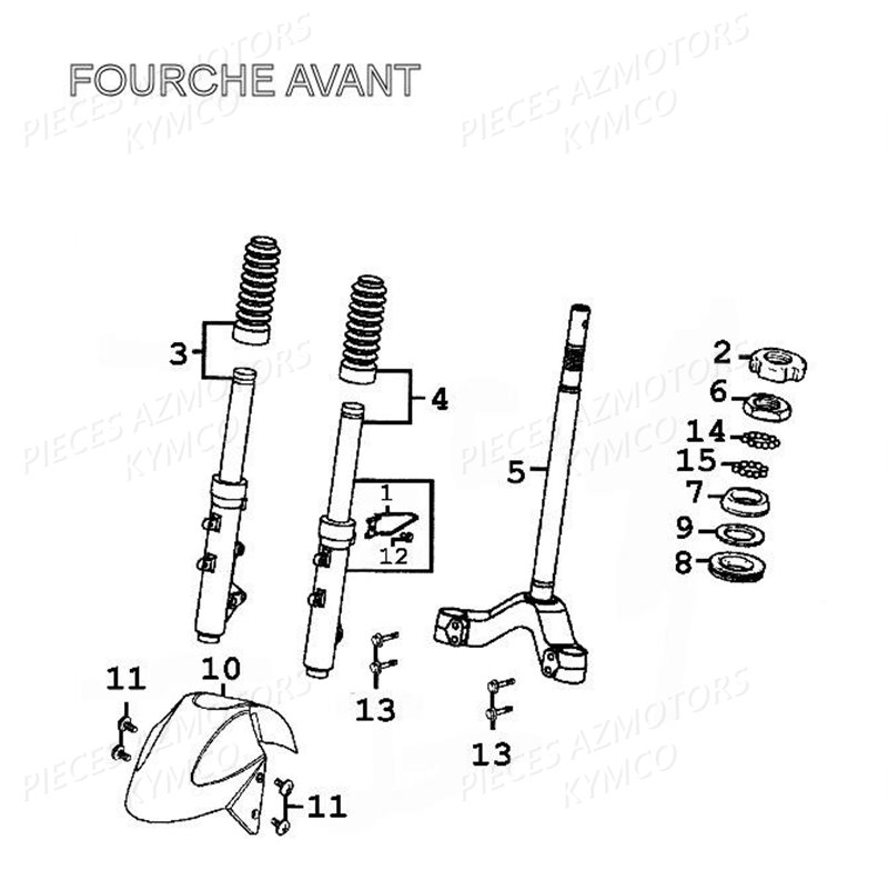 Fourche KYMCO Pièces GRAND DINK 125 4T EURO II (SH25DB) 