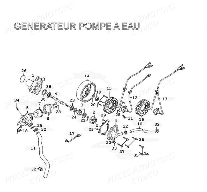 Generateur Pompe A Eau KYMCO Pièces GRAND DINK 125 4T EURO II (SH25DB) 