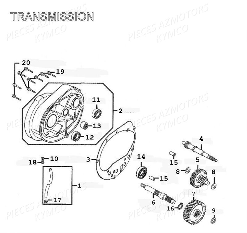 Transmission KYMCO Pièces GRAND DINK 125 4T EURO II (SH25DB) 