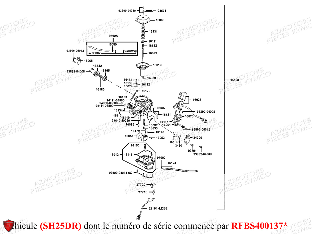 Carburation Sh25dr KYMCO Pièces GRAND DINK 125 MMC 4T EURO III (SH25DK/SH25DR)