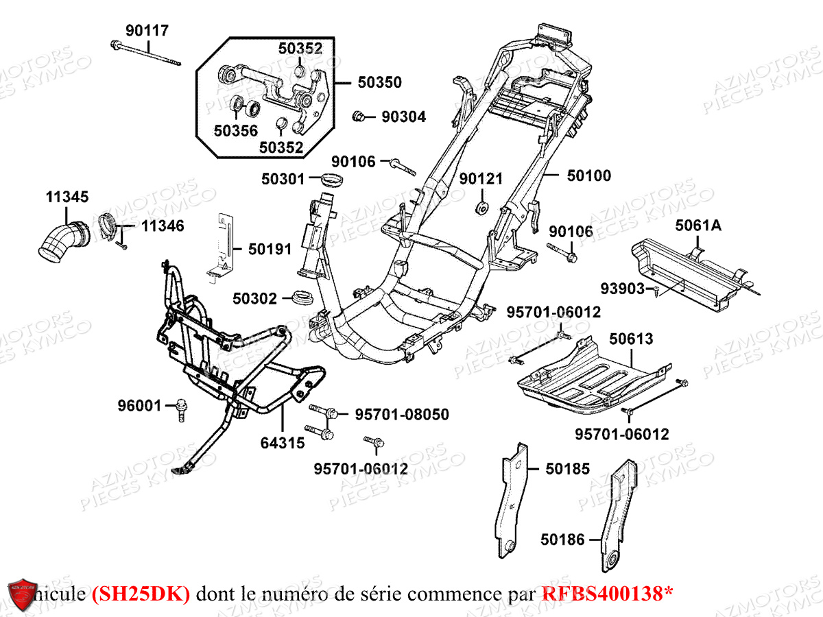 Chassis Sh25dk KYMCO Pièces GRAND DINK 125 MMC 4T EURO III (SH25DK/SH25DR)