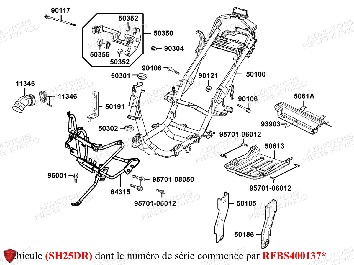 Chassis Sh25dr KYMCO Pièces GRAND DINK 125 MMC 4T EURO III (SH25DK/SH25DR)