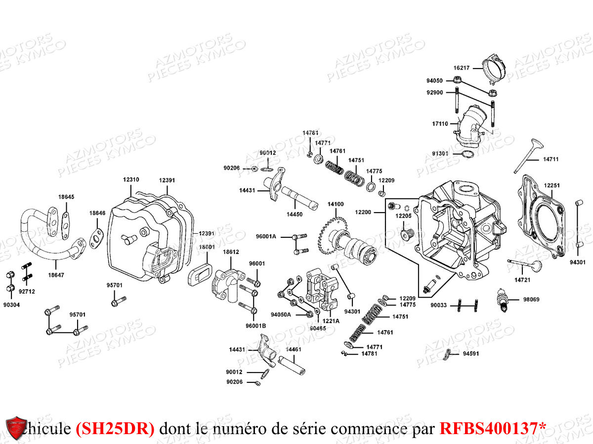 Culasse Sh25dr KYMCO Pièces GRAND DINK 125 MMC 4T EURO III (SH25DK/SH25DR)