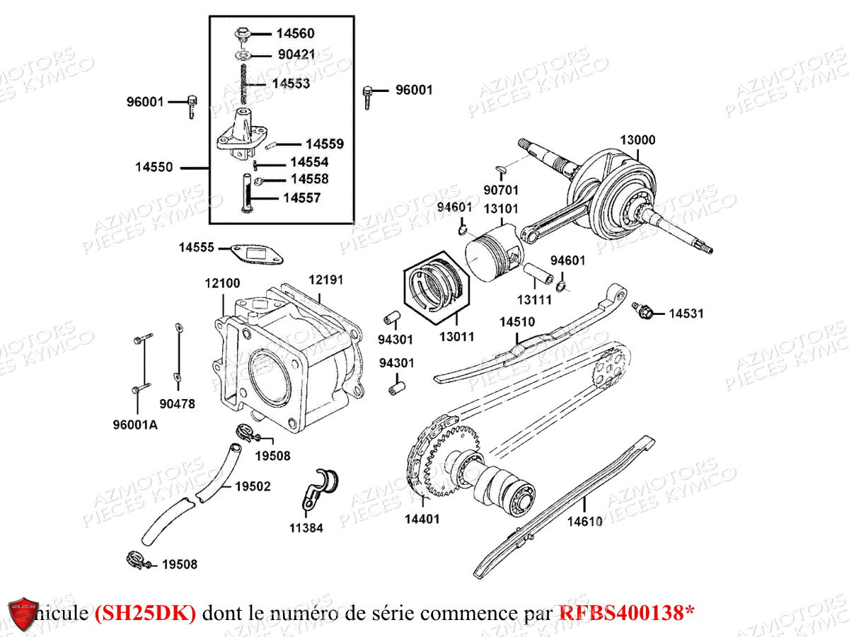 CYLINDRE_PISTON_SH25DK KYMCO Pièces Scooter Kymco GRAND DINK 125 MMC 4T EURO III SH25DK / SH25DR