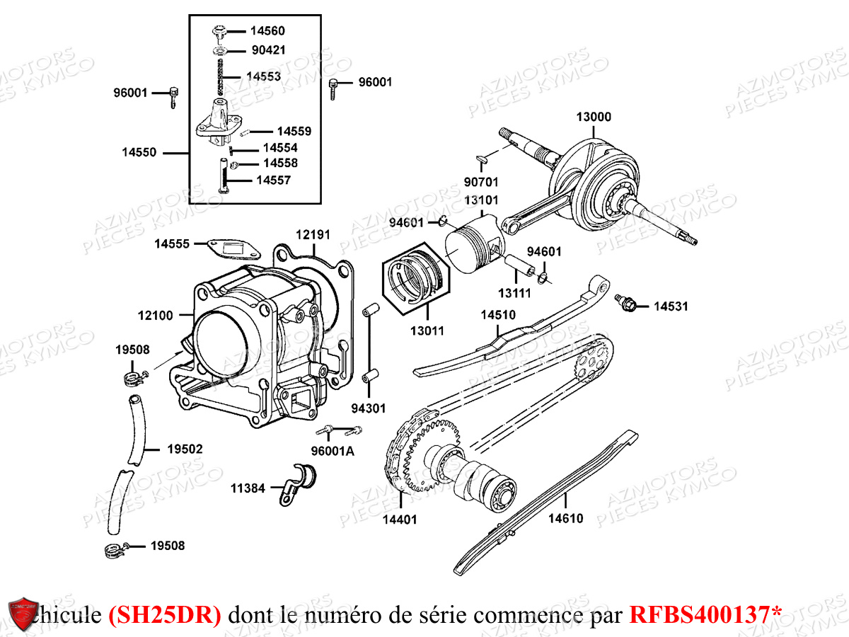 CYLINDRE_PISTON_SH25DR KYMCO Pièces Scooter Kymco GRAND DINK 125 MMC 4T EURO III SH25DK / SH25DR