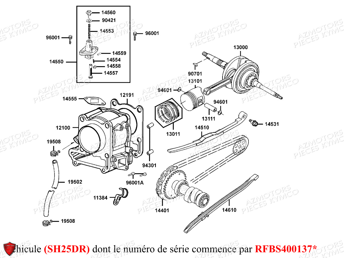 Cylindre Piston Sh25dr KYMCO Pièces GRAND DINK 125 MMC 4T EURO III (SH25DK/SH25DR)