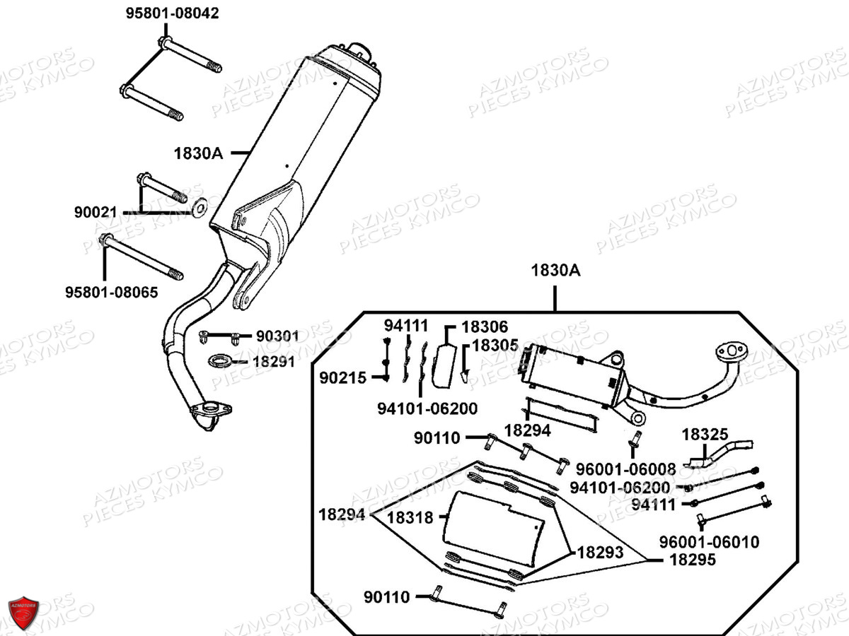 Echappement KYMCO Pièces GRAND DINK 125 MMC 4T EURO III (SH25DK/SH25DR)