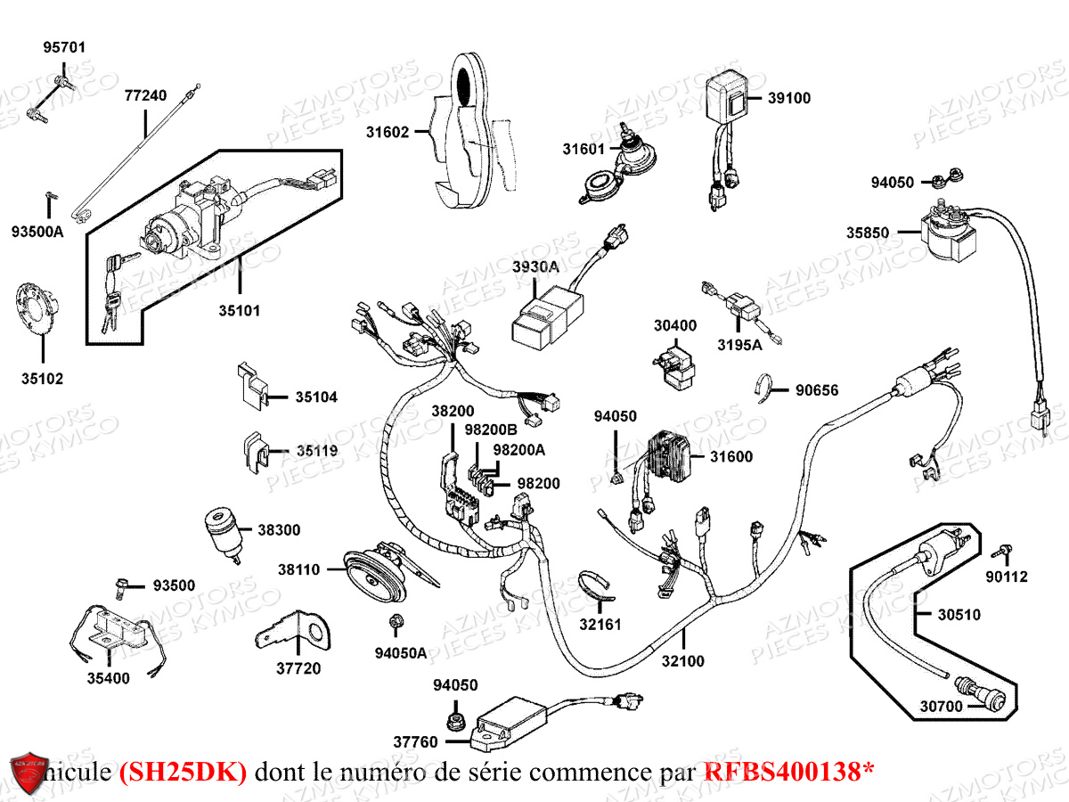 EQUIPEMENT_ELECTRIQUE_SH25DK KYMCO Pièces Scooter Kymco GRAND DINK 125 MMC 4T EURO III SH25DK / SH25DR