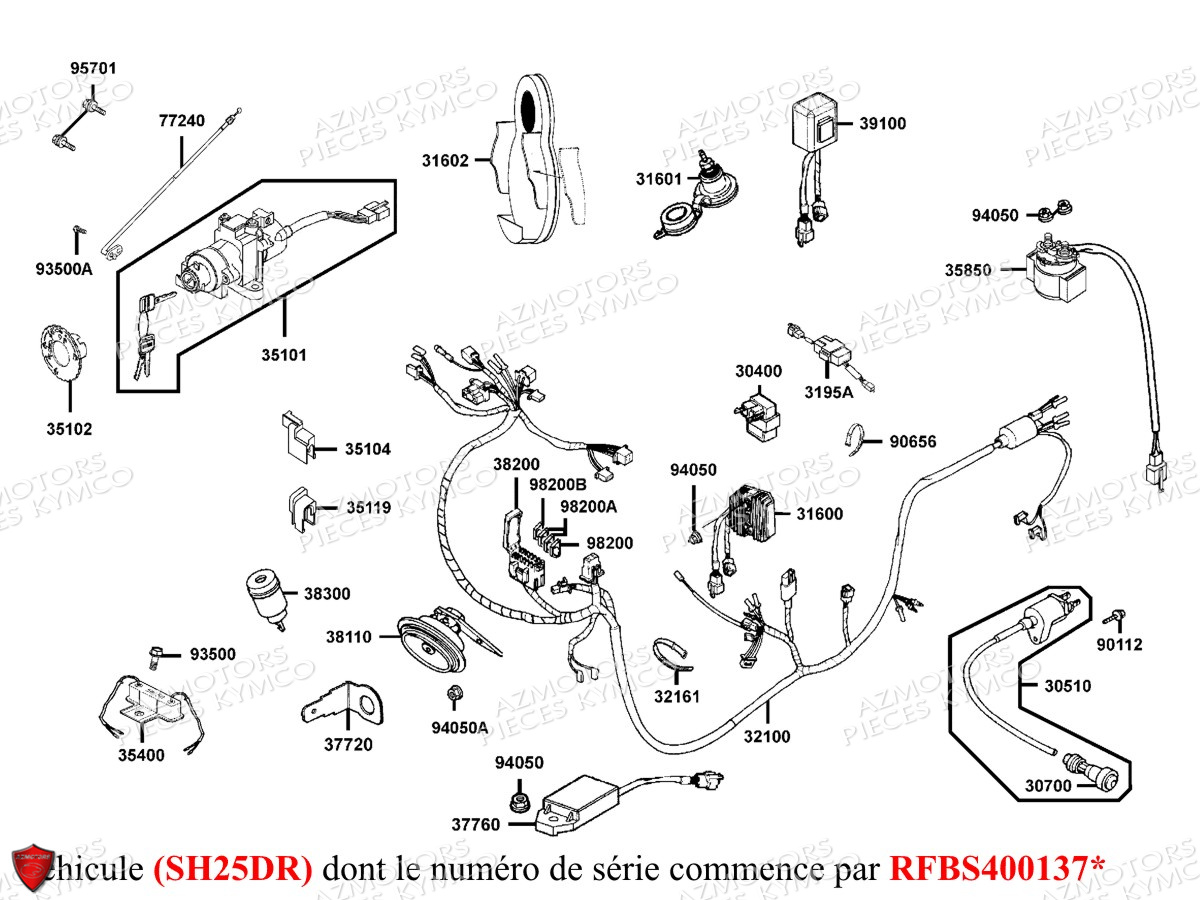 EQUIPEMENT_ELECTRIQUE_SH25DR KYMCO Pièces Scooter Kymco GRAND DINK 125 MMC 4T EURO III SH25DK / SH25DR