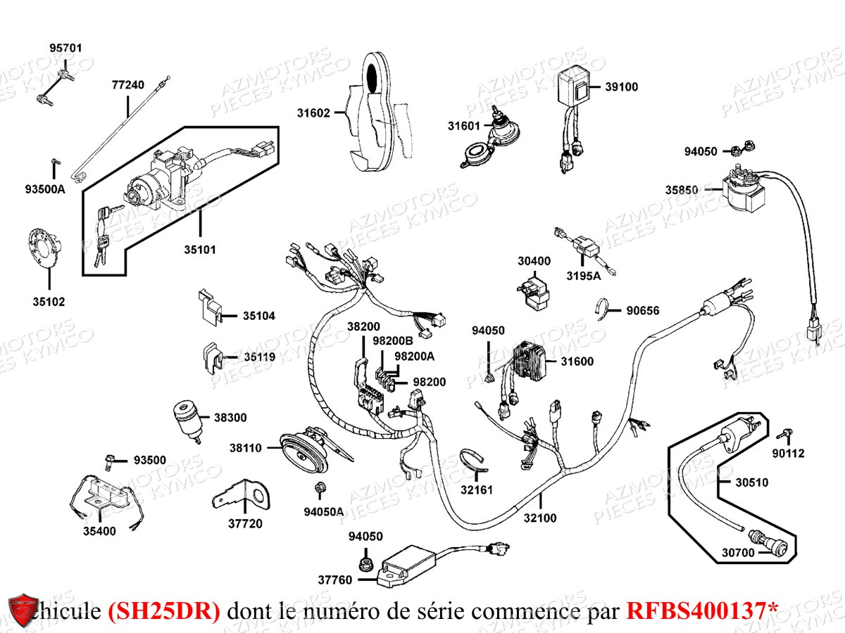 Equipement Electrique Sh25dr KYMCO Pièces GRAND DINK 125 MMC 4T EURO III (SH25DK/SH25DR)