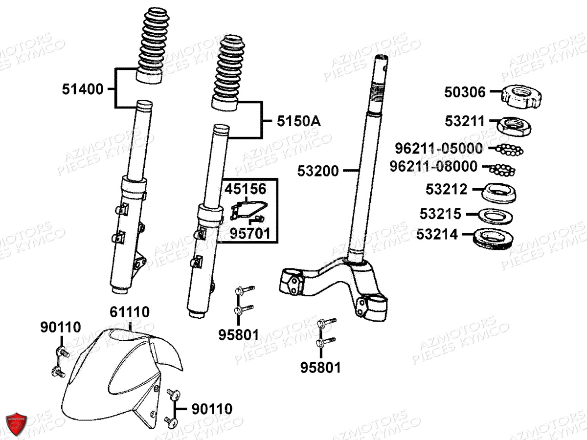 Fourche Garde Boue Avant KYMCO Pièces GRAND DINK 125 MMC 4T EURO III (SH25DK/SH25DR)