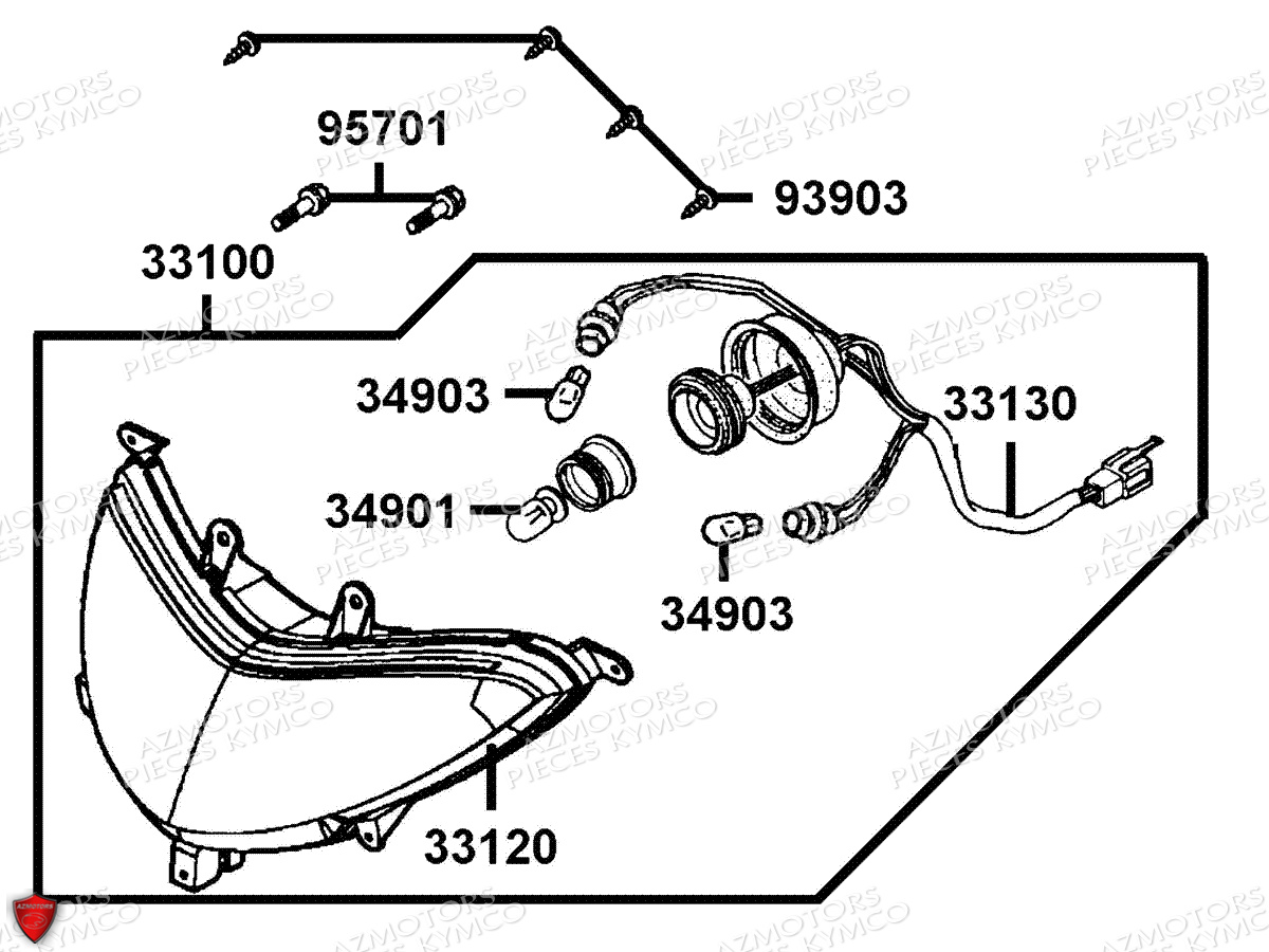 Phare KYMCO Pièces GRAND DINK 125 MMC 4T EURO III (SH25DK/SH25DR)