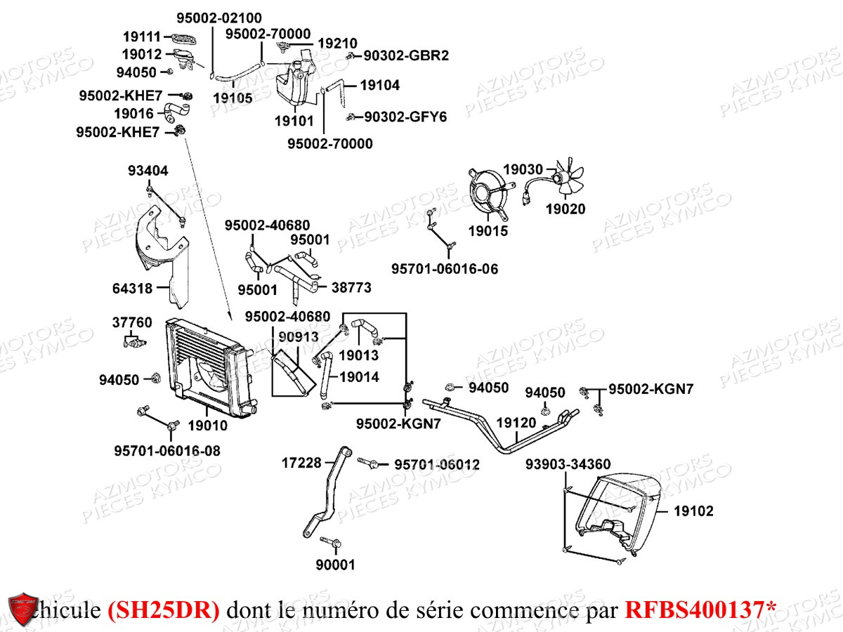 REFROIDISSEMENT_SH25DR KYMCO Pièces Scooter Kymco GRAND DINK 125 MMC 4T EURO III SH25DK / SH25DR