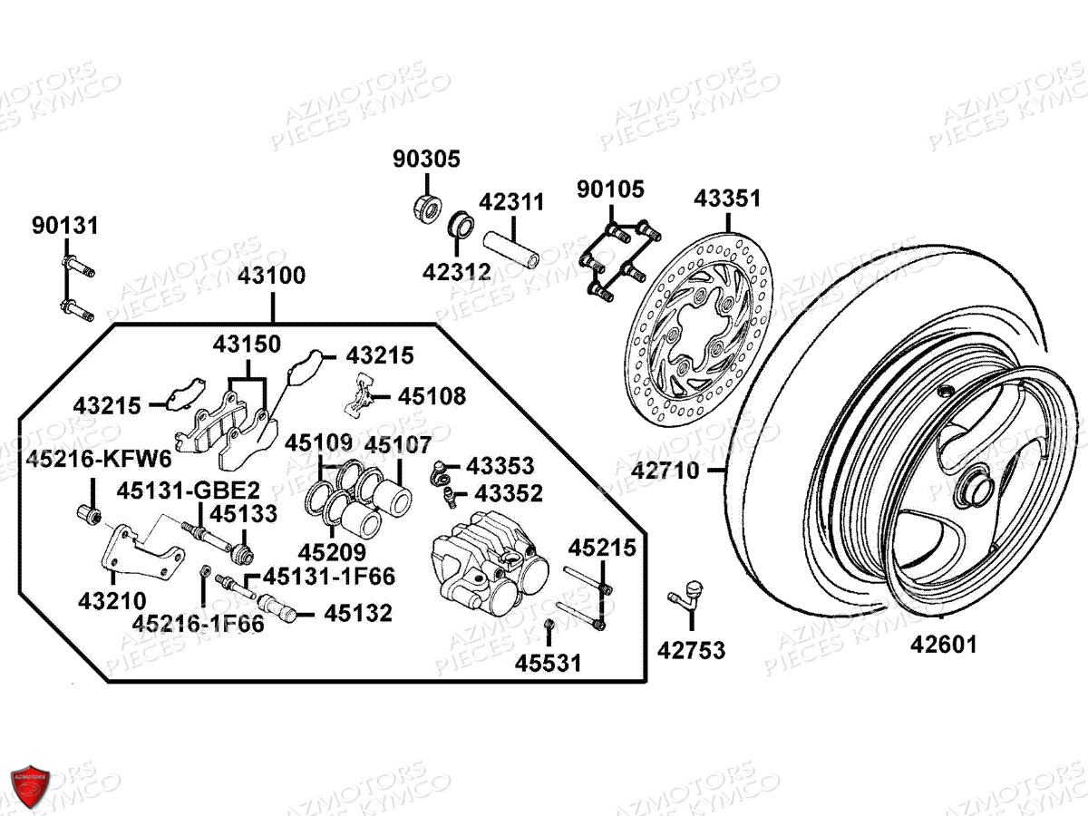 Roue Arriere KYMCO Pièces GRAND DINK 125 MMC 4T EURO III (SH25DK/SH25DR)