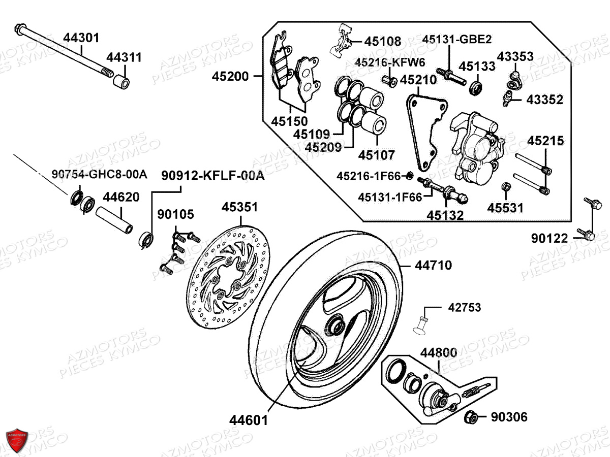 Roue Avant KYMCO Pièces GRAND DINK 125 MMC 4T EURO III (SH25DK/SH25DR)